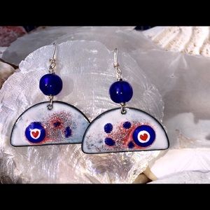 Red white and blue enamel earrings